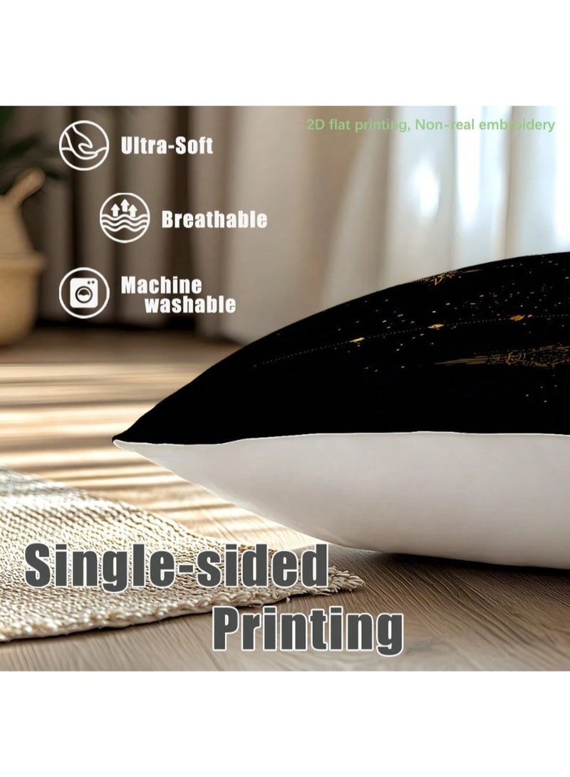 4-piece decorative pillow cover set for Ramadan and Eid, featuring a simple watercolor design of the moon and lanterns, made of soft flute fabric in charming colors, measuring 45*45 cm, suitable for the bedroom, sofa, living room, and Ramadan and Eid decorations. - Image 3